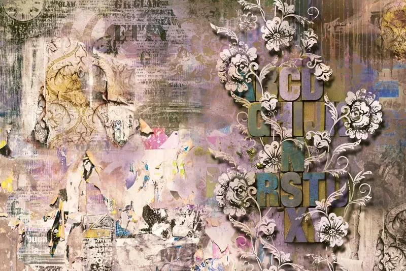 טפט - עיצוב עתיק ורדרד צהבהב