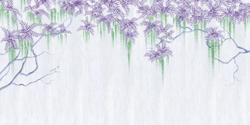 טפט - עצים ופרחים סגולים מאויירים