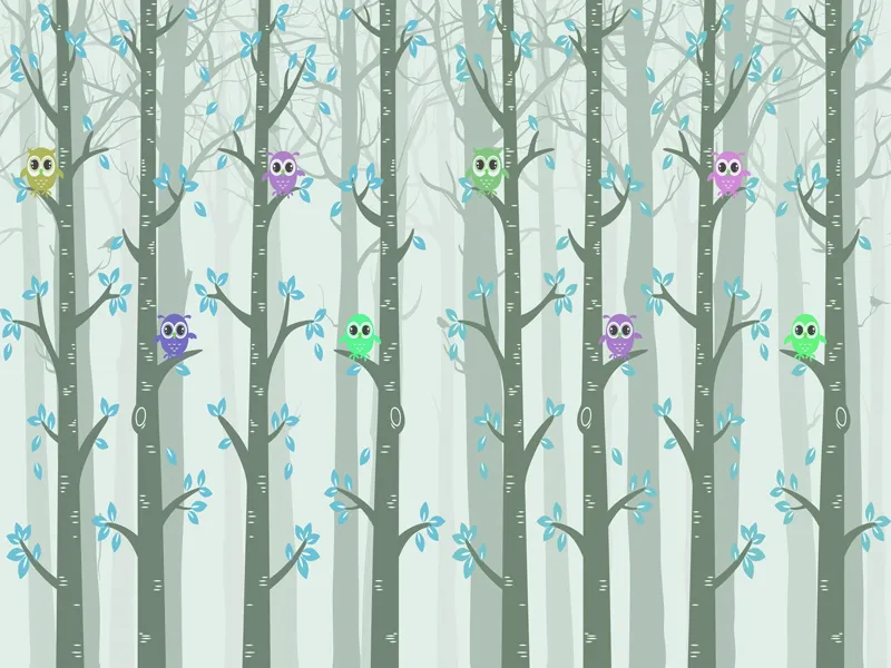 טפט - ינשופים קטנים ומתוקים ביער ירוק