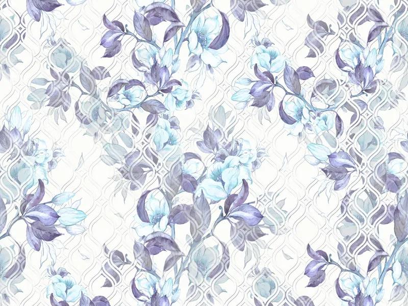 טפט - צורות ופרחים עדינים בגווני כחול