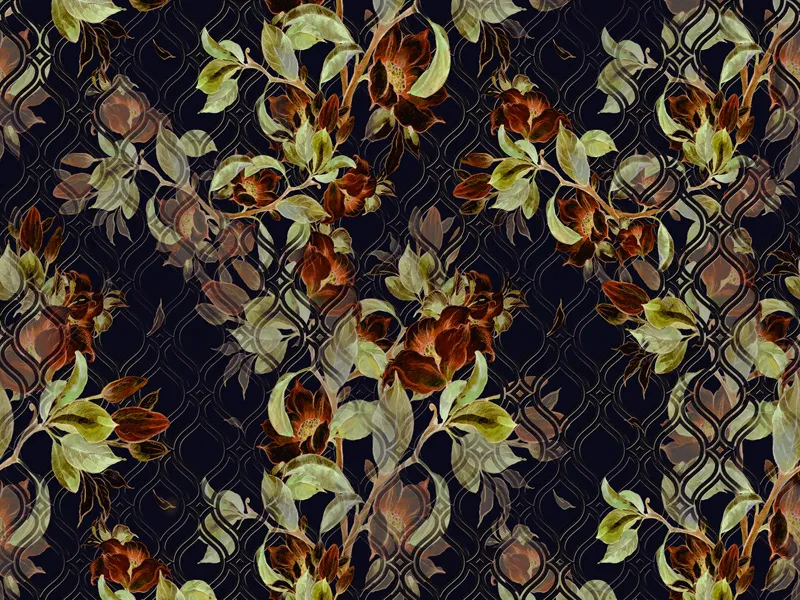 טפט - צורות ופרחים עדינים בגוונים כהים