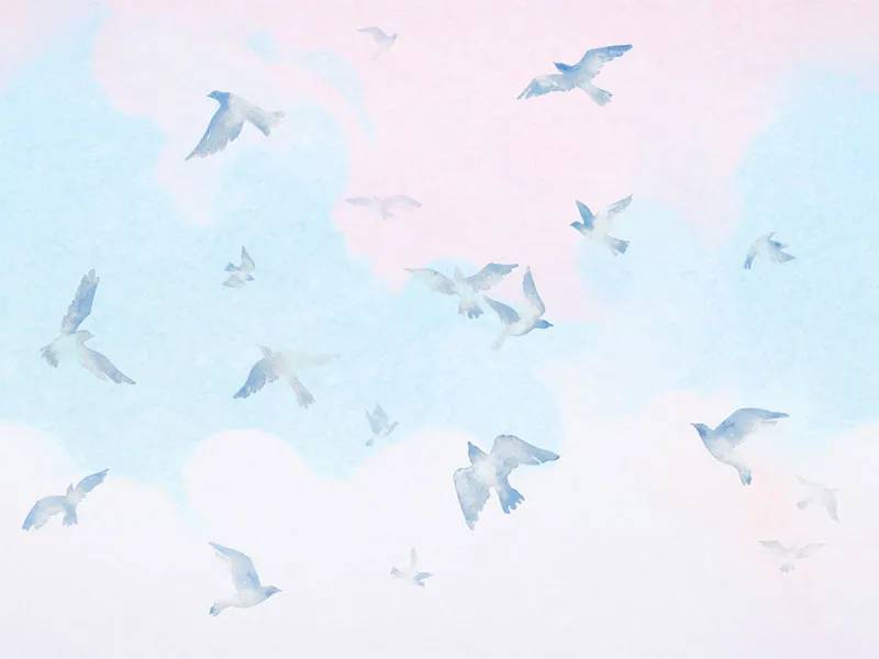 טפט - ציפורים וצבעי פסטל