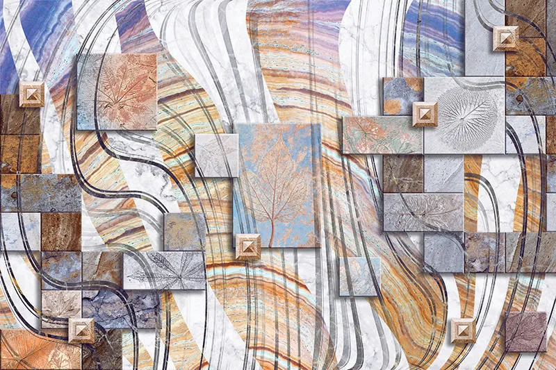 טפט - עיצוב אבסטרקטי חום כחול