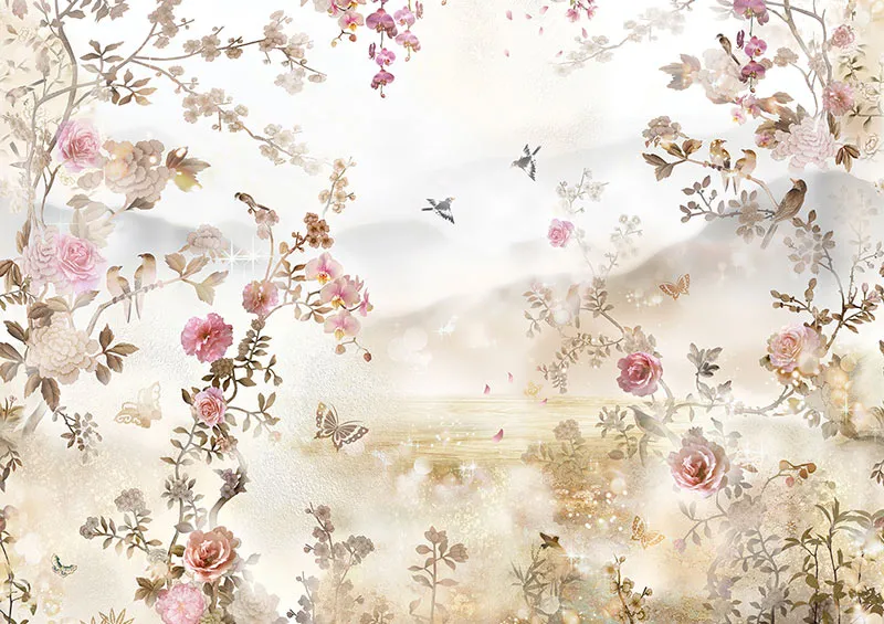 טפט - ציפורים ושושנים