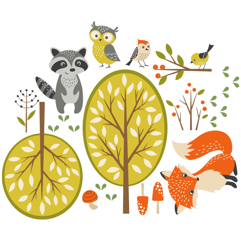 סט מדבקות - שועל ורקון ביער צבעוני