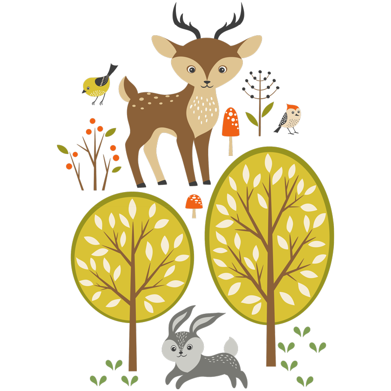 סט מדבקות - צבי וארנבבין העצים