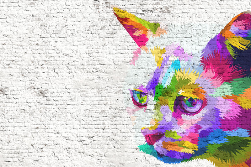 טפט - חתול צבעוני קיר בריקים