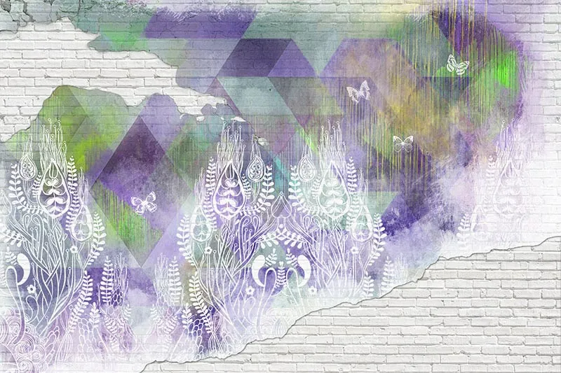 טפט - גרפיטי סדוק מעוצב סגול ירוק