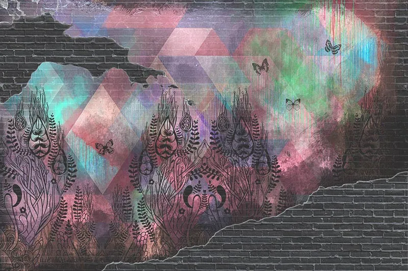 טפט - גרפיטי סדוק מעוצב שחור ורוד