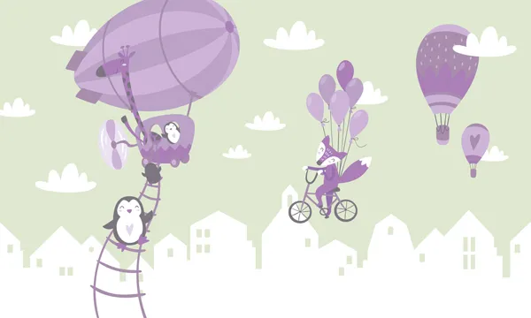 טפט - חיות מתוקות מעופפות בשמים ירוקים