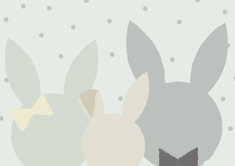 טפט - משפחת ארנבים בגוונים ירוק אפרפר