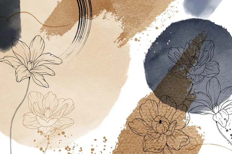 טפט - פרחים מאויירים וכתמי צבעים