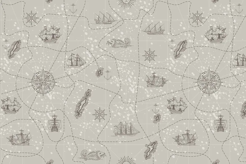 טפט - מפת פירטים בגווני חום אפרפר