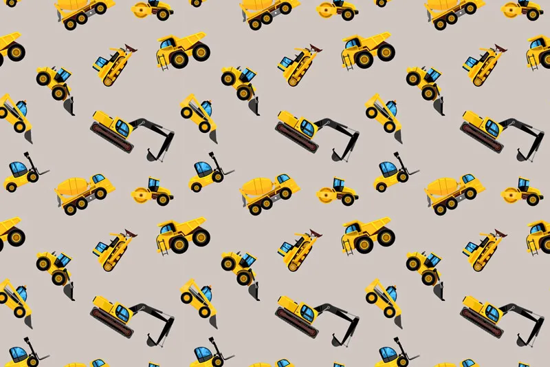 טפט - טרקטורים צהובים ורקע חום