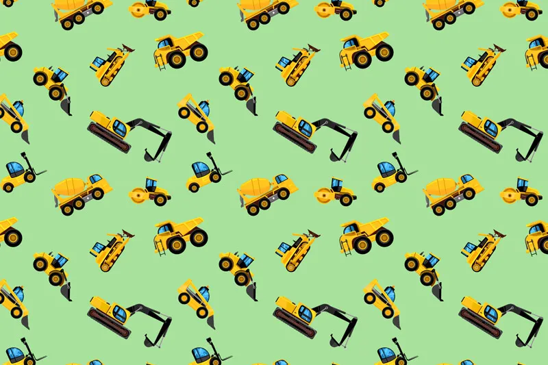 טפט - טרקטורים צהובים ורקע ירוק