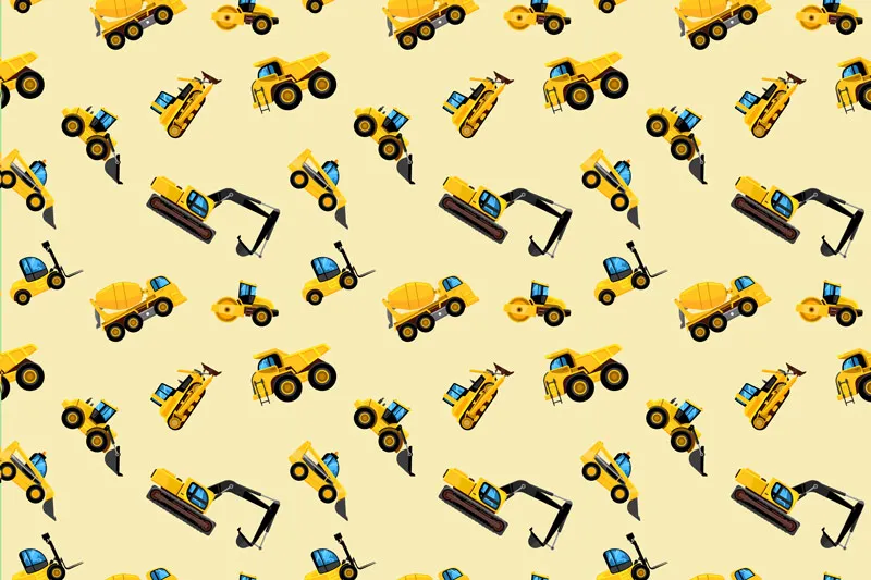 טפט - טרקטורים צהובים ורקע צהוב