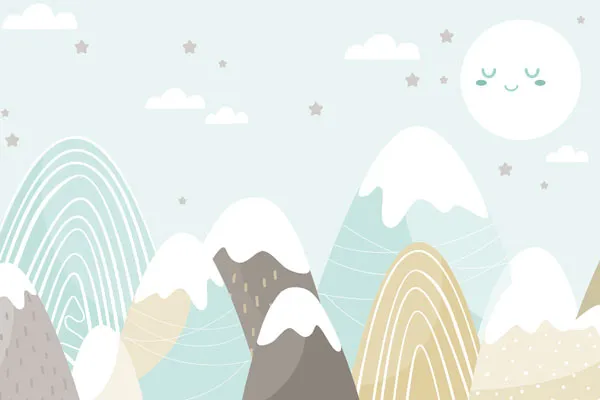 טפט - הרים ירח וכוכבים בגוון טורקיז בהיר