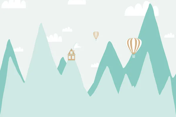 טפט - פסגות הרים וכדורים פורחים טורקיז