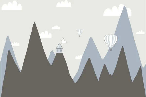 טפט - פסגות הרים וכדורים פורחים כחול אפור