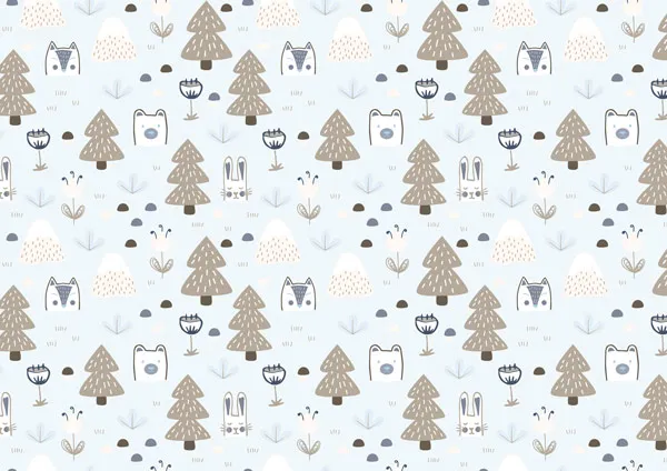 טפט - יער מעוצב וחיות חמודות תכלת וחום בהיר