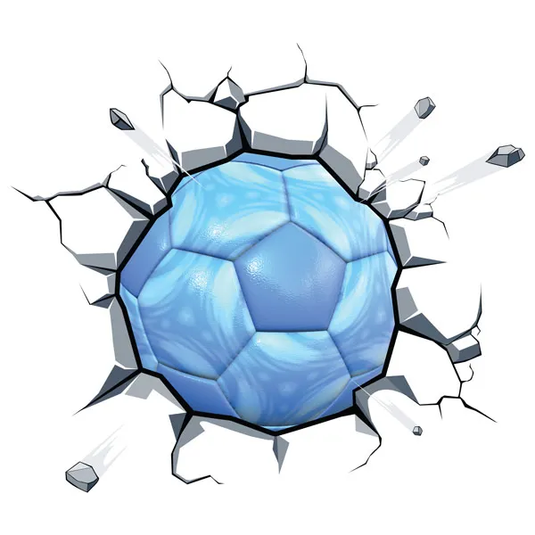 מדבקה - כדורגל תכלת פורץ מהקיר