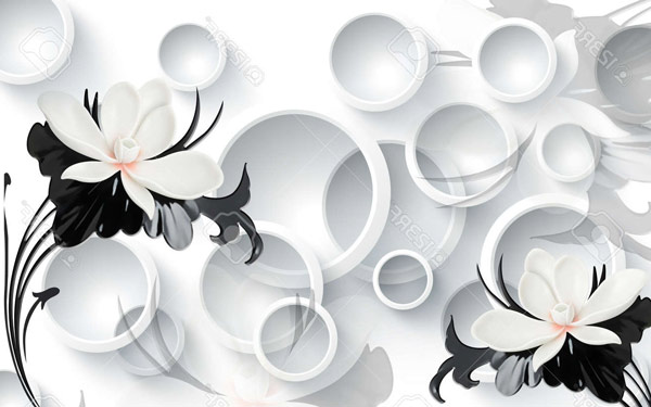 טפט - פרחים ועיכולים על רקע לבן
