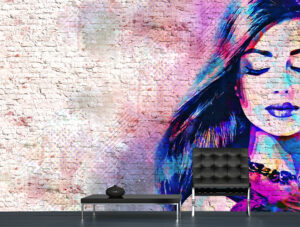 מדבקת טפט - בריקים גרפיטי אישה צבעונית