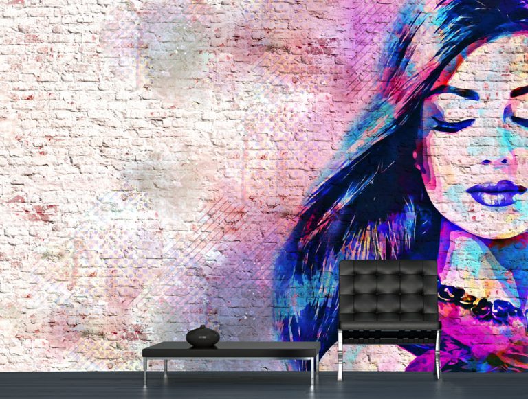 מדבקת טפט - בריקים גרפיטי אישה צבעונית