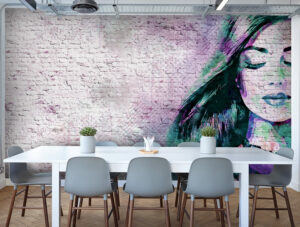 מדבקת טפט - בריקים גרפיטי אישה צבעונית ירוק סגול