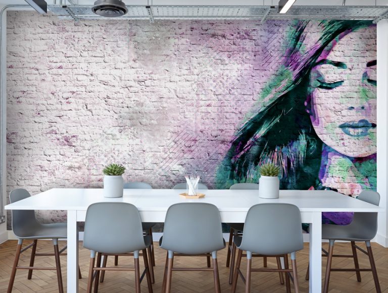 מדבקת טפט - בריקים גרפיטי אישה צבעונית ירוק סגול