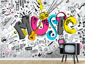 מדבקת טפט - גרפיטי מוזיקה צבעוני מגניב