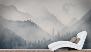 מדבקת טפט - הרים אפור כחול בצבעי מים