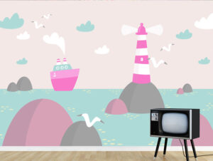 מדבקת טפט - ים ומגדלור ורוד