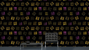 טפט - שלישיית פסים שחור צהוב ורוד