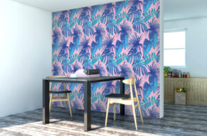 טפט - עלים כחולים ורקע ורוד