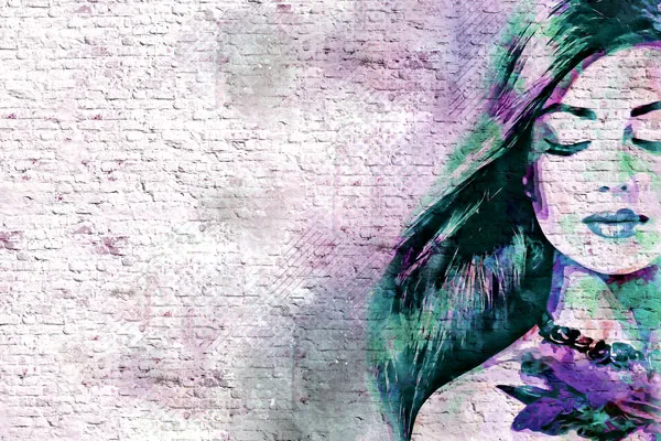 מדבקת טפט - בריקים גרפיטי אישה צבעונית ירוק סגול