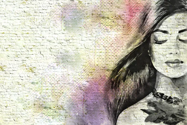 מדבקת טפט - בריקים גרפיטי אישה צבעוני אפור
