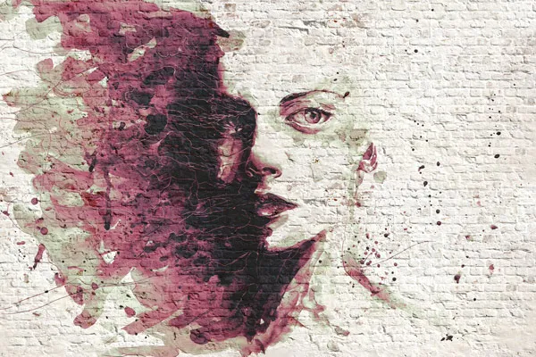 מדבקת טפט - בריקים לבנים ואישה בגווני ורוד שחור