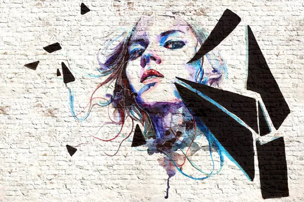 מדבקת טפט - בריקים לבנים אישה וצורות