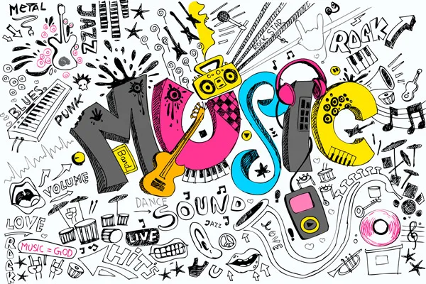 מדבקת טפט - גרפיטי מוזיקה צבעוני מגניב