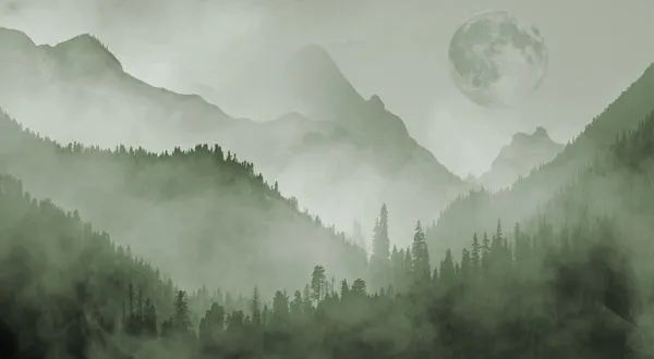 מדבקת טפט - הרים בצבעי מים ירוק