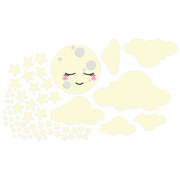 מדבקת קיר - ירח מנומנם עננים וכוכבים