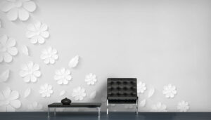 טפט - פרחים לבנים תלת מימדיים