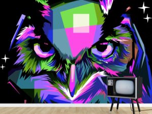 טפט - ינשוף צורות ירוק כחול ורוד