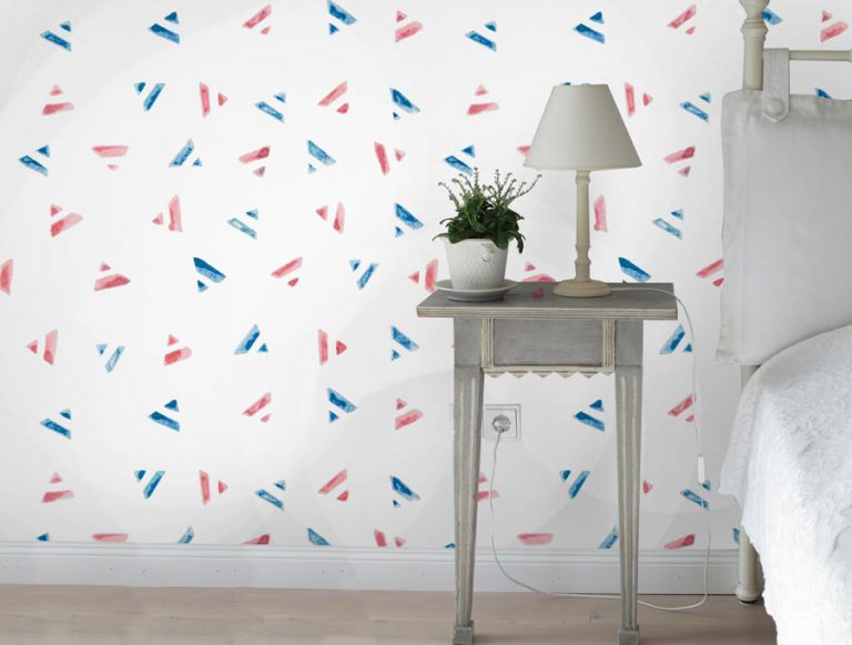 טפט - צורות משולשים כחול ואדום