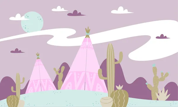 טפט - אוהלים במדבר מעוצב בגווני ורוד ירקרק