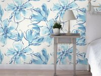 טפט -  פרחים ססגוניים מאויירים כחול