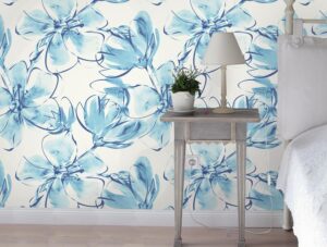 טפט - פרחים ססגוניים מאויירים כחול
