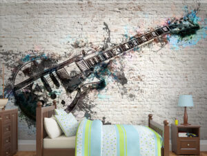 מדבקת טפט - גיטרה חשמלית מעוצבת גרפיטי