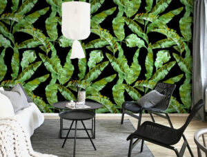 מדבקת טפט - עלים ירוקים על רקע שחור